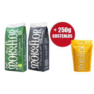 Mokaflor Kaffeebohnen ORGANIC 1kg + NERA 1kg + 250g ORO KOSTENLOS